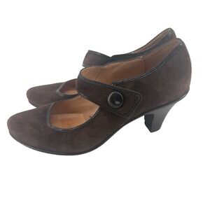 Sofft Brown Suede Mary Jane Button Strap Pumps Heels 11M 1025220 Office Mod